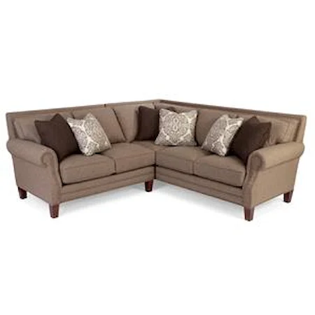 Two Piece Sectional Sofa with Rolled Arms and Light Brass Nailheads